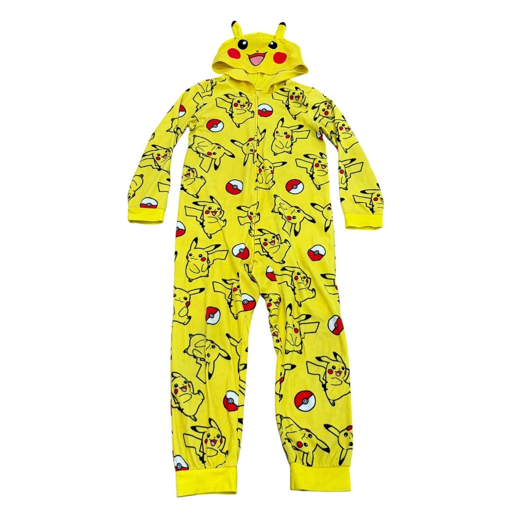 Pokémon Pikachu Kids Pajamas One Piece Full Zip 10-12 Yellow Halloween Costume